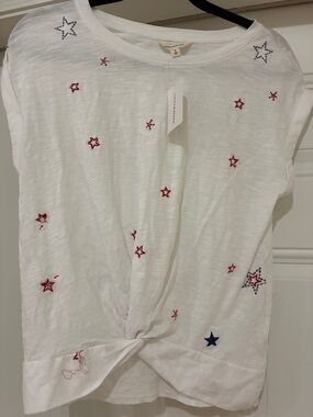 Lucky Brand White Short Sleeve Star Embroidered Twist Tee NWT Small